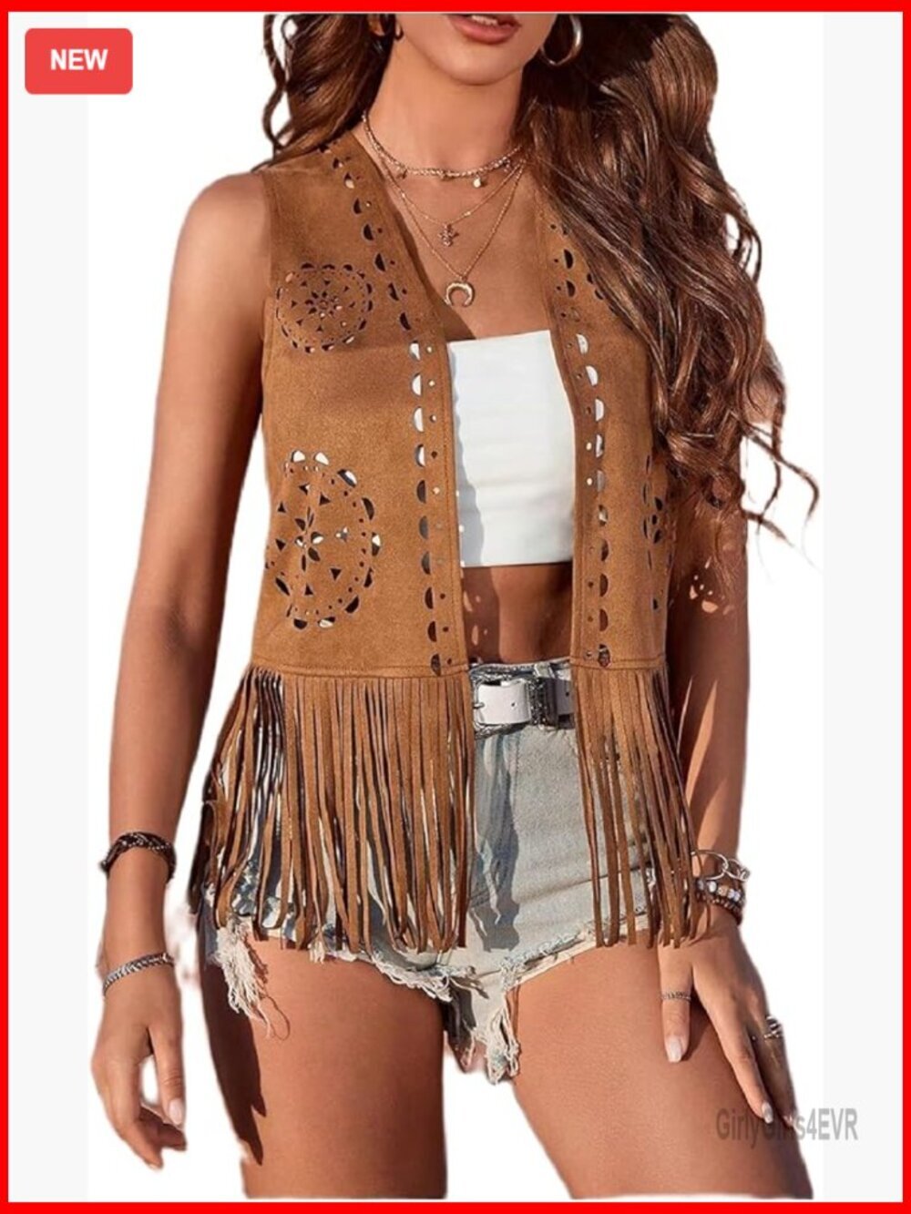 Women's Boho Fringe Vest Sleeveless Jacket Open Front Slim Fit